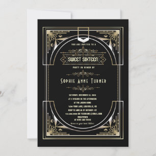 Invitation Glam Gold Black Great Gatsby Sweet sixteen