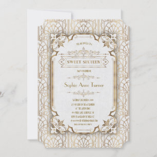 Invitation Glam Gold Blanc Grand Gatsby Sweet sixteen des ann