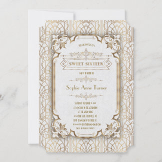 Invitation Glam Gold Blanc Grand Gatsby Sweet sixteen des ann