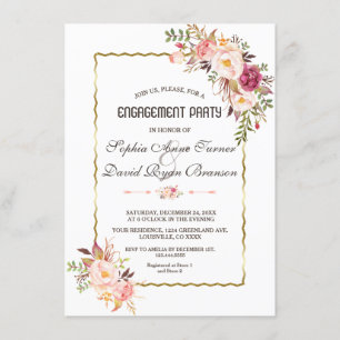 Invitation Glam Gold Blush rose Floral Parti d'engagement