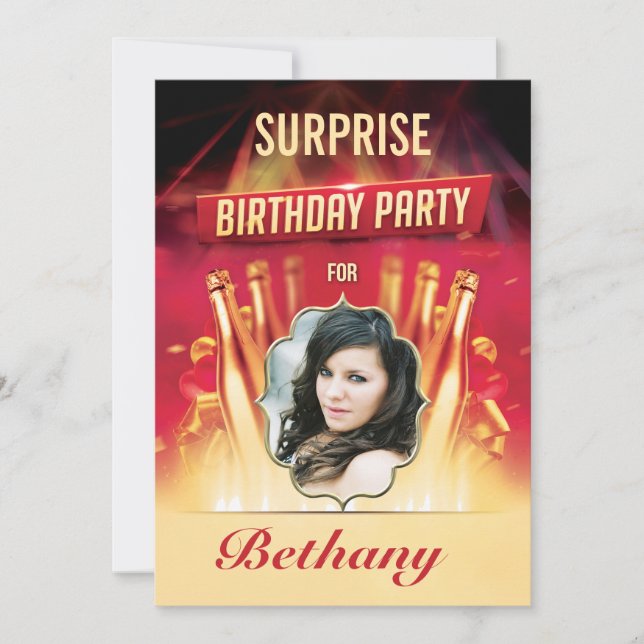 Invitation Glam Gold Bottages Surprise Birthday Party Photo (Devant)