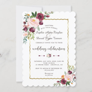 Invitation Glam Gold Burgundy Blush Bloom Floral Mariage