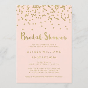 Invitation Glam Gold Confetti Fête des mariées sur Blush Pink