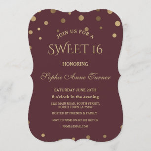Invitation Glam Gold Confetti Love Bourgogne Sweet sixteen