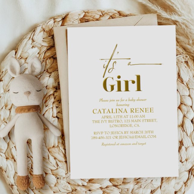 Invitation Glam Gold est un Baby shower de fille (Créateur téléchargé)