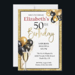 Invitation Glam Gold et Black Champagne 50e anniversaire<br><div class="desc">Glam Gold et Black Champagne and Balloons Invitation pour femmes 50e anniversaire. Il Est Facile De Changer L'Exemple De Texte En Vous Propre En Cliquant Sur Personnaliser. Cliquez Sur Personnaliser/Modifier Avec L'Outil De Création Pour Modifier Le Type De Police, La Couleur De Police, La Taille De Police, Ou Pour Ajouter/Supprimer/Modifier...</div>