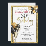 Invitation Glam Gold et Black Champagne 60e anniversaire<br><div class="desc">Glam Gold et Black Champagne and Balloons Invitation pour les femmes pour le 60e anniversaire. Il Est Facile De Changer L'Exemple De Texte En Vous Propre En Cliquant Sur Personnaliser. Cliquez Sur Personnaliser/Modifier Avec L'Outil De Création Pour Modifier Le Type De Police, La Couleur De Police, La Taille De Police,...</div>
