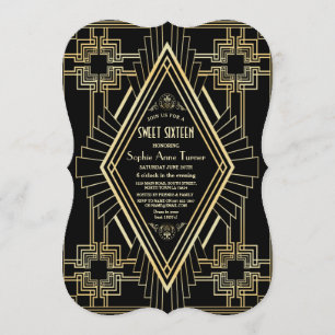 Invitation Glam Gold et Black Great Gatsby Sweet 16