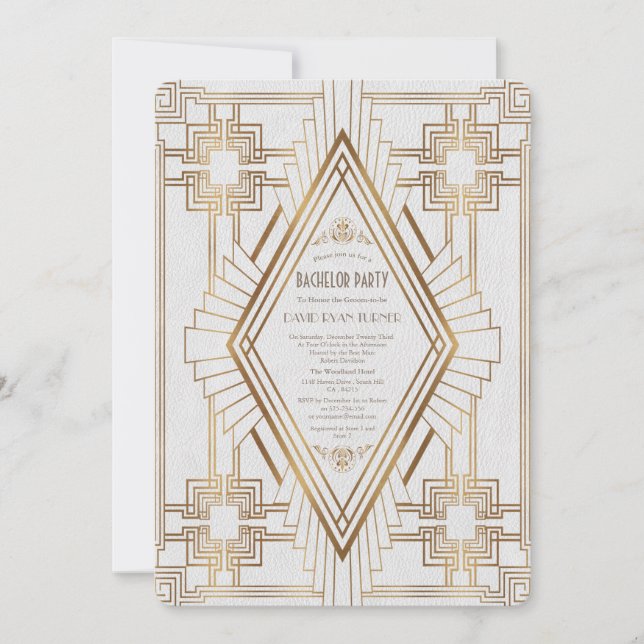Invitation Glam Gold et Blanc Grande Gatsby Enterrement de Vi (Devant)