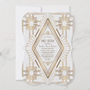 Invitation Glam Gold et blanc Great Gatsby Sweet 16