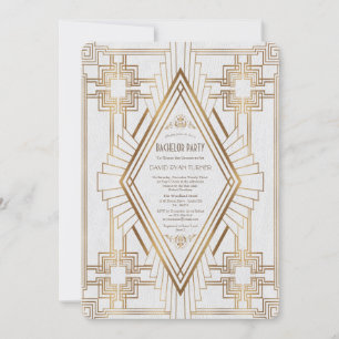 Invitation Glam Gold et White Great Gatsby Bachelor Party