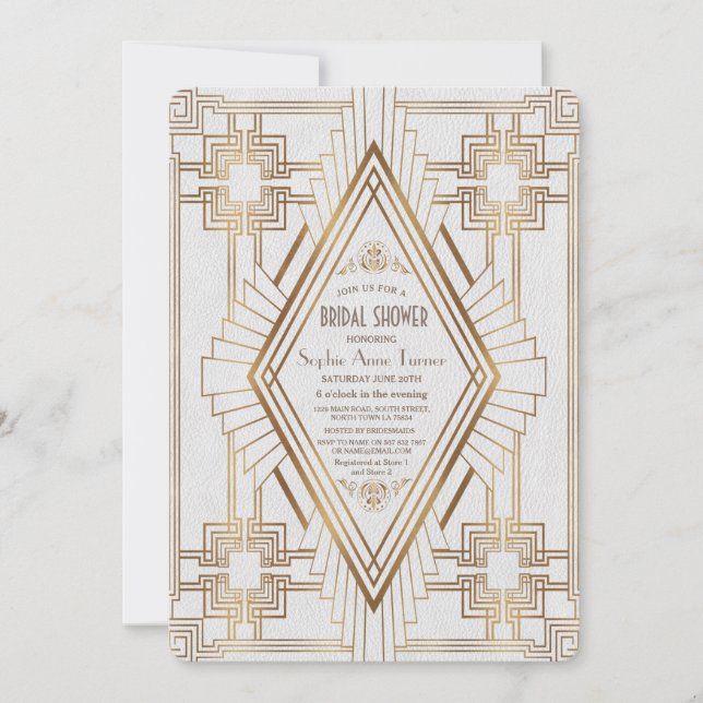 Invitation Glam Gold et White Great Gatsby Fête des mariées (Devant)