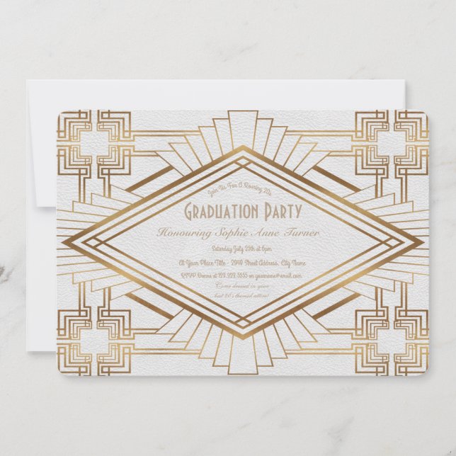 Invitation Glam Gold et White Great Gatsby Graduation Party (Devant)
