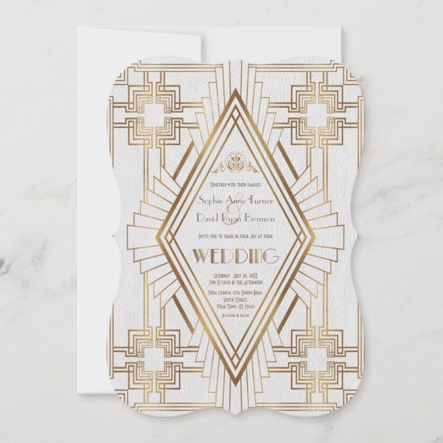 Invitation Glam Gold et White Great Gatsby Mariage (Devant)