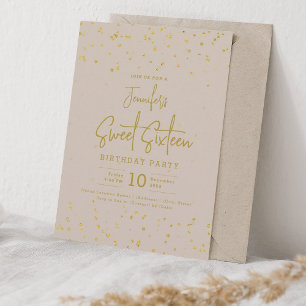 Invitation Glam Gold Faux Foil Dots Sweet 16 Champagne