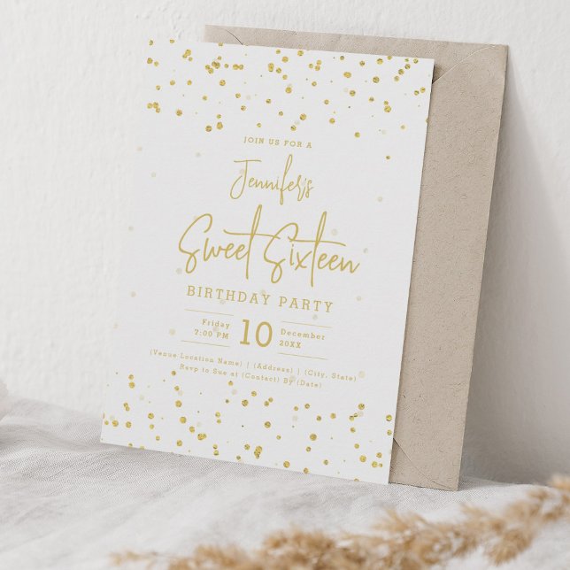 Invitation Glam Gold Faux Foil Dots Sweet 16 Party (Glam Gold Faux Foil Dots Sweet 16 Party Invitation)