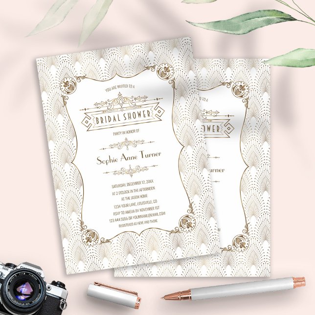 Invitation Glam Gold Fleur-de-lis Fête des mariées des années (Créateur téléchargé)