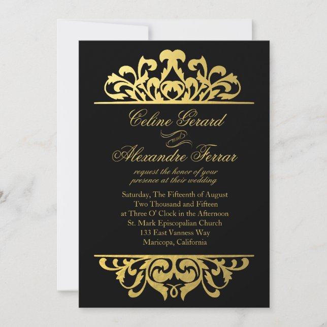 Invitation Glam Gold Foil Mariage | or noir (Devant)