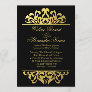 Invitation Glam Gold Foil Mariage or noir