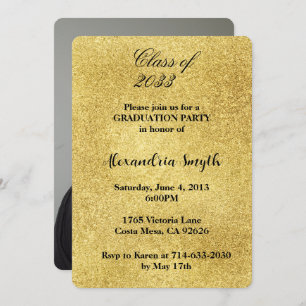 Invitation Glam Gold Graduation Votre photo