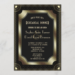 Invitation Glam Gold Great Gatsby Dîner de répétition Art Déc
