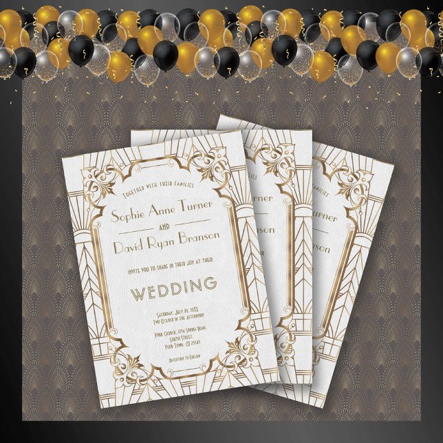 Invitation Glam Gold Great Gatsby White Art Déco Mariage des  (Créateur téléchargé)
