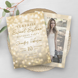 Invitation Glam Gold Lights Photo SURPRISE Sweet 16