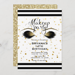 Invitation Glam Gold Makeup Eyelashes Beauty Dots Party