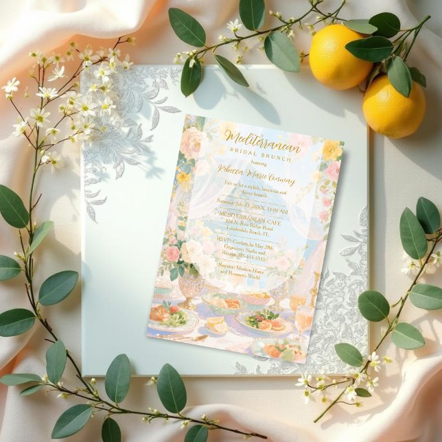 Invitation Glam Gold Mediterranean Bridal Brunch Vintage (Glam Gold Mediterranean Bridal Brunch Vintage Illustration Invitation Cards.)