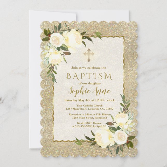 Invitation Glam Gold Parties scintillant Blanc Floral Gold Cr (Devant)