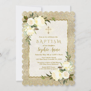 Invitation Glam Gold Parties scintillant Blanc Floral Gold Cr