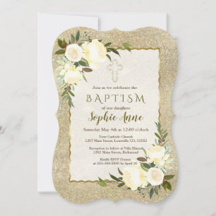 Invitation Glam Gold Parties scintillant Blanc Floral Invitat