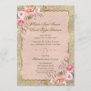 Invitation Glam Gold Parties scintillant Blush Floral Soirée