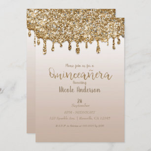Invitation Glam Gold Parties scintillant Drip Quinceañera 15