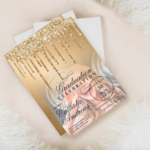 Invitation Glam Gold Parties scintillant métallique Drip Phot