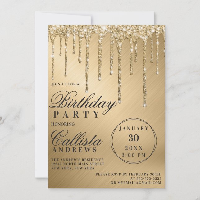 Invitation Glam Gold Parties scintillant métallique Drivers A (Devant)