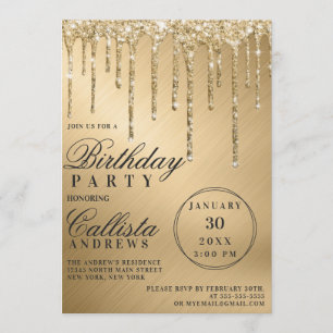 Invitation Glam Gold Parties scintillant métallique Drivers A