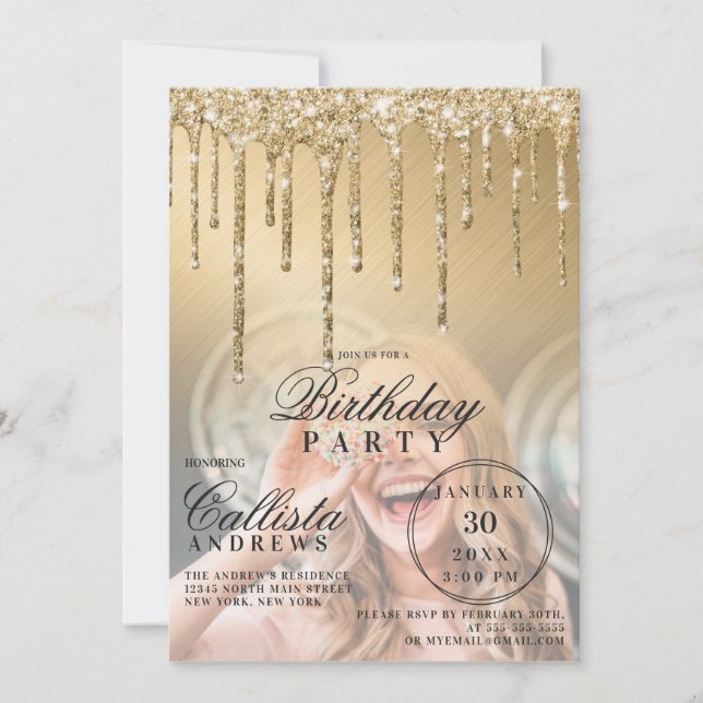 Invitation Glam Gold Parties scintillant métallique Drivers P (Devant)
