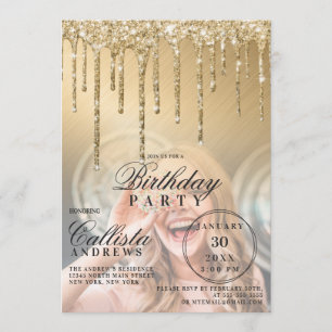 Invitation Glam Gold Parties scintillant métallique Drivers P