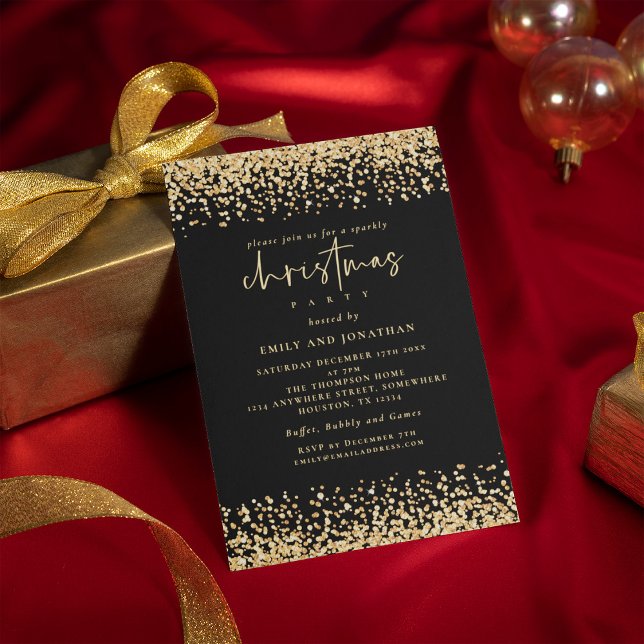Invitation Glam Gold Parties scintillant Noël Noir (Available digitally and printed)