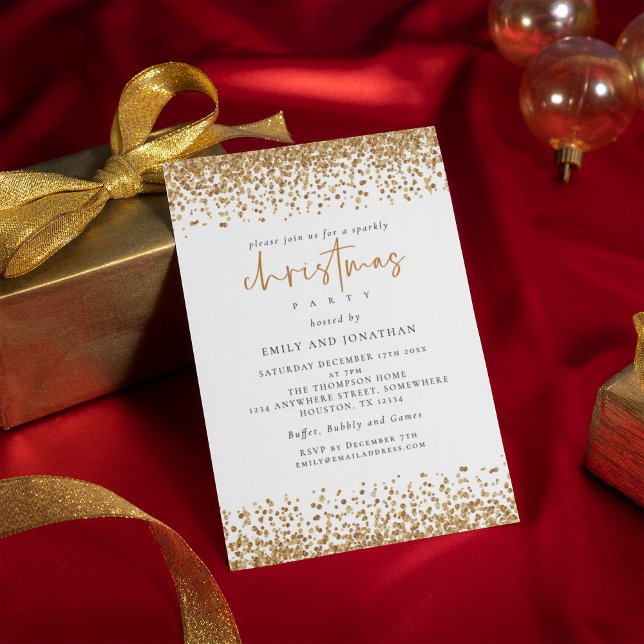 Invitation Glam Gold Parties scintillant Noël Party Blanc (Available digitally and printed)