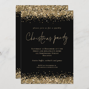 Invitation Glam Gold Parties scintillant Script Christmas Par