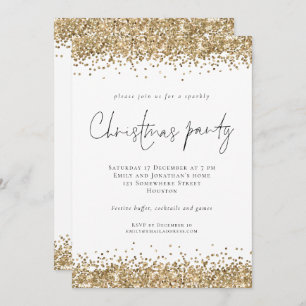 Invitation Glam Gold Parties scintillant Script fête de Noël