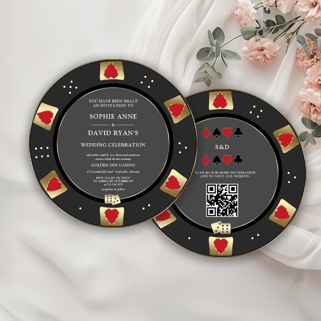Invitation Glam Gold Poker Chip QR Code Casino Mariage (Créateur téléchargé)