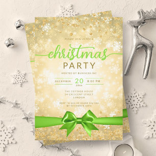 Invitation Glam Gold Winter Snowflake Company Green Ribbon