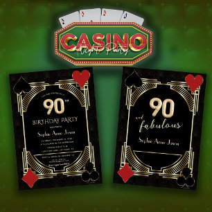 Invitation Glam Golden Art Deco Casino Poker 90e anniversaire