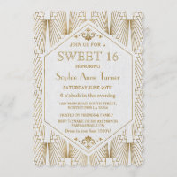 Glam Great Gatsby Art Déco Gold White Sweet 16