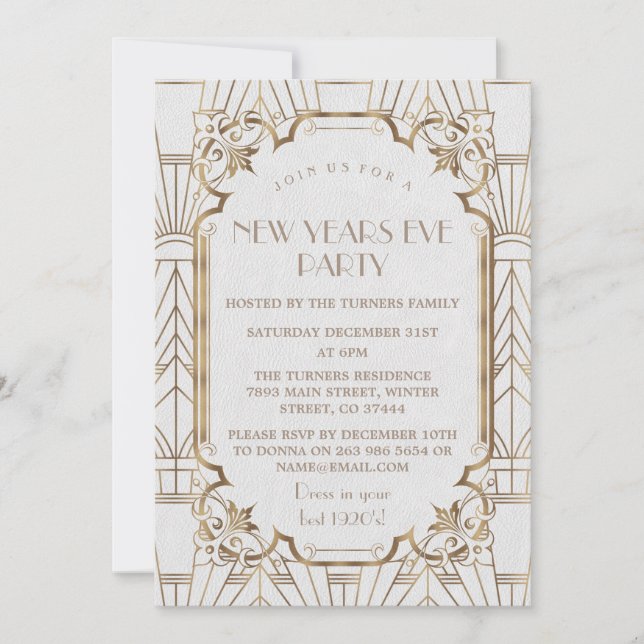 Invitation Glam Great Gatsby White 20s New Years Eve Party (Devant)