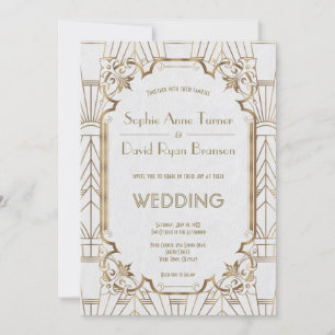 Invitation Glam Great Gatsby White Art Déco Mariage des année
