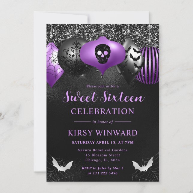 Invitation Glam Halloween Ornements Sweet 16 (Devant)